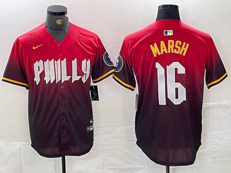 Men Philadelphia Phillies #16 Marsh Red City Edition Nike 2024 MLB Jersey style 1->->MLB Jersey